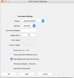 b) text import settings'
